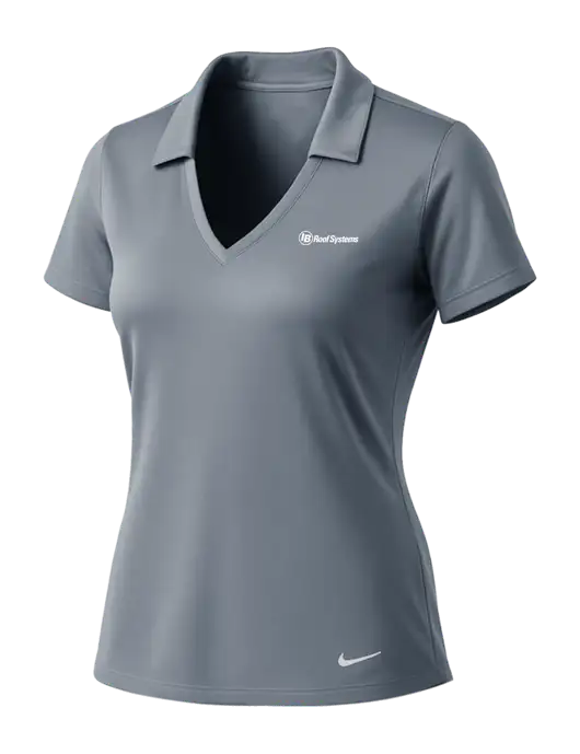 NIKE Medium Grey Womens Dri-Fit Vertical Mesh Polo w/IB Roof Systems Logo