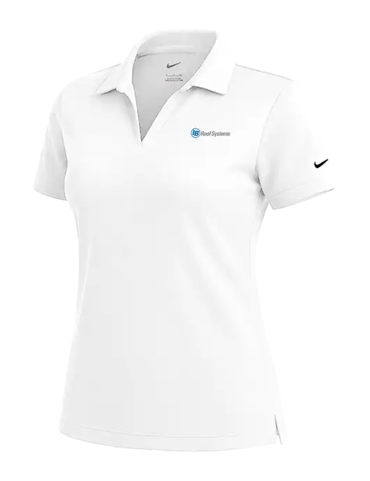 NIKE White Womens Dri-Fit Micro Pique Polo w/IB Roof Systems Logo