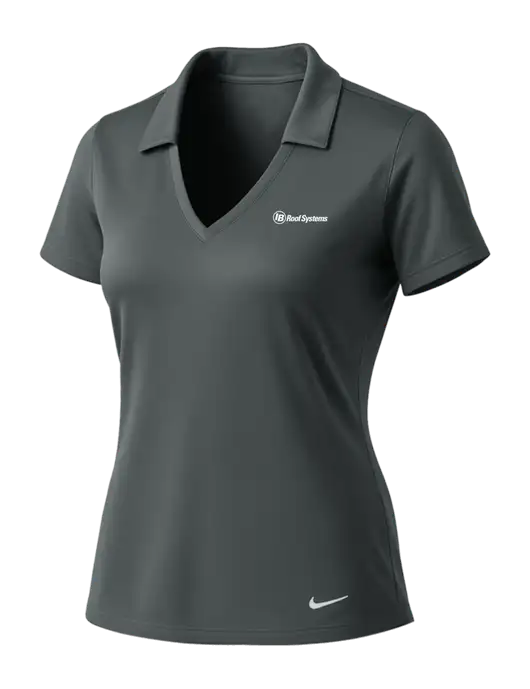 NIKE Dark Grey Womens Dri-Fit Vertical Mesh Polo w/IB Roof Systems Logo