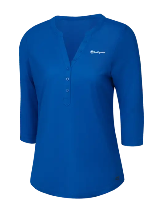 OGIO Royal Blue Jewel Henley w/IB Roof Systems Logo