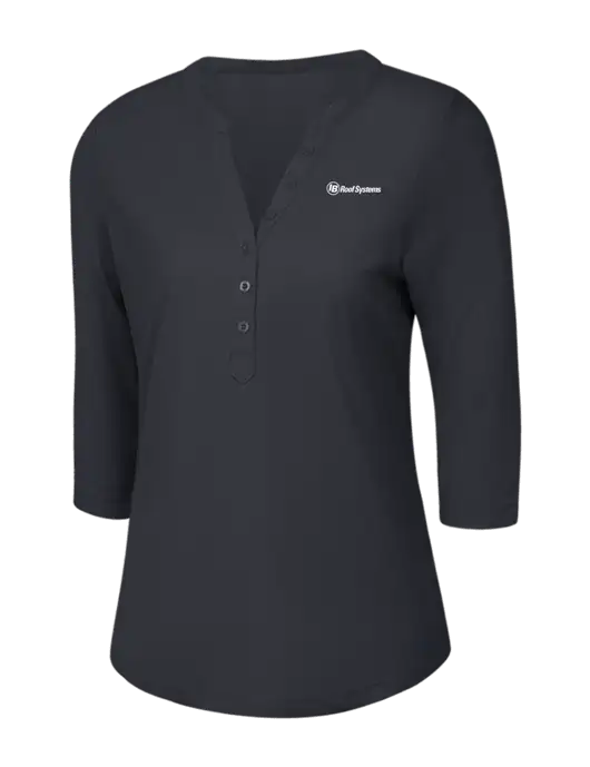 OGIO Charcoal Grey Jewel Henley w/IB Roof Systems Logo