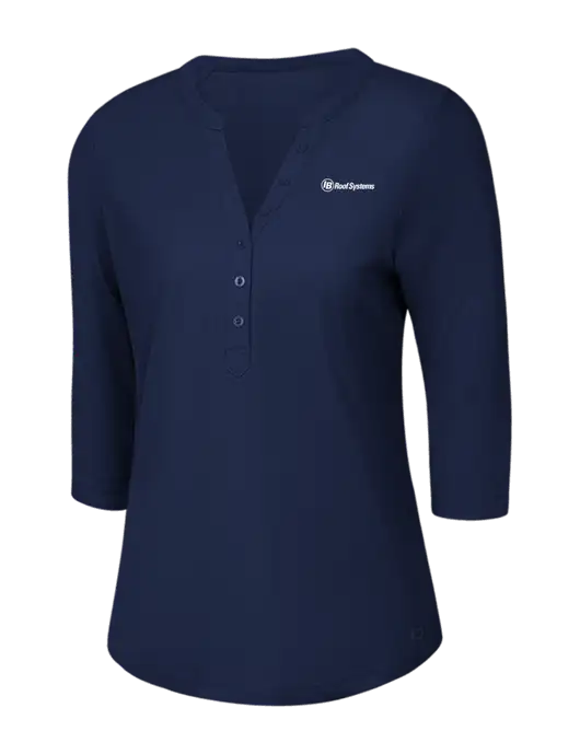 OGIO Navy Jewel Henley w/IB Roof Systems Logo