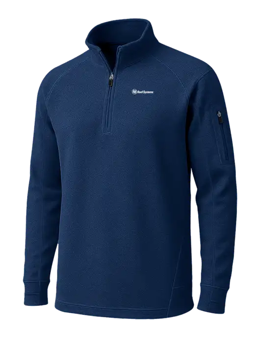 True Navy Tech Fleece 1/4 Zip Pullover w/IB Roof Systems Logo