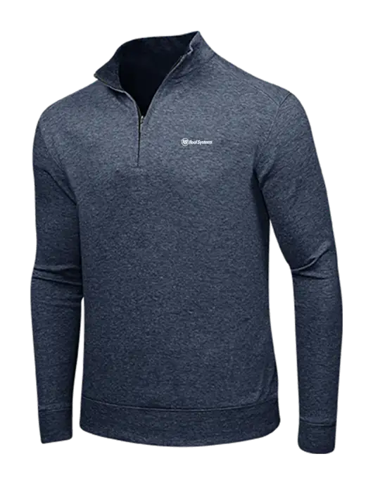 Estate Blue Heather/Charcoal Heather Interlock 1/4 Zip w/IB Roof Systems Logo