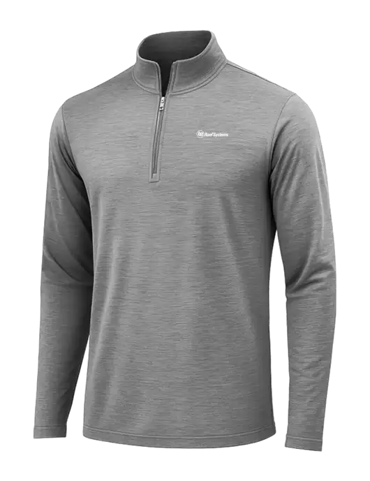 Dark Grey Heather Posicharge Tri-Blend Wicking 1/4 Zip Pullover w/IB Roof Systems Logo