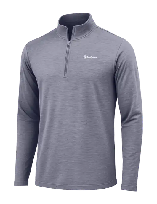 True Navy Heather Posicharge Tri-Blend Wicking 1/4 Zip Pullover w/IB Roof Systems Logo