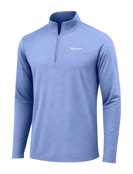 True Royal Heather Posicharge Tri-Blend Wicking 1/4 Zip Pullover w/IB Roof Systems Logo