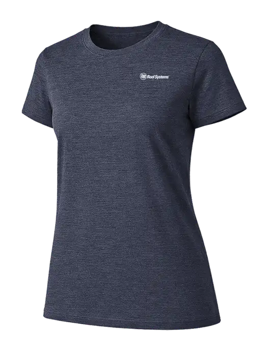 Womens Ring Spun Heather Navy 4.5 oz T-Shirt w/IB Roof Systems Logo