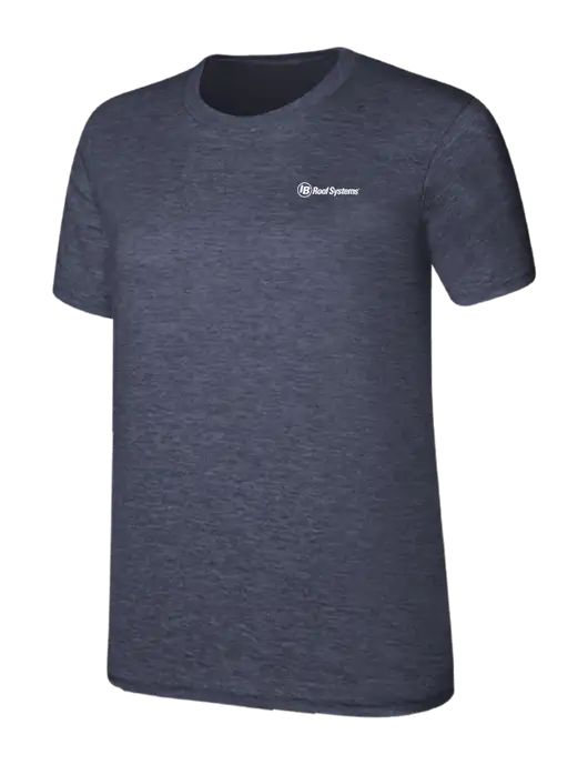 Womens Ring Spun Heather Navy 4.5 oz T-Shirt w/IB Roof Systems Logo