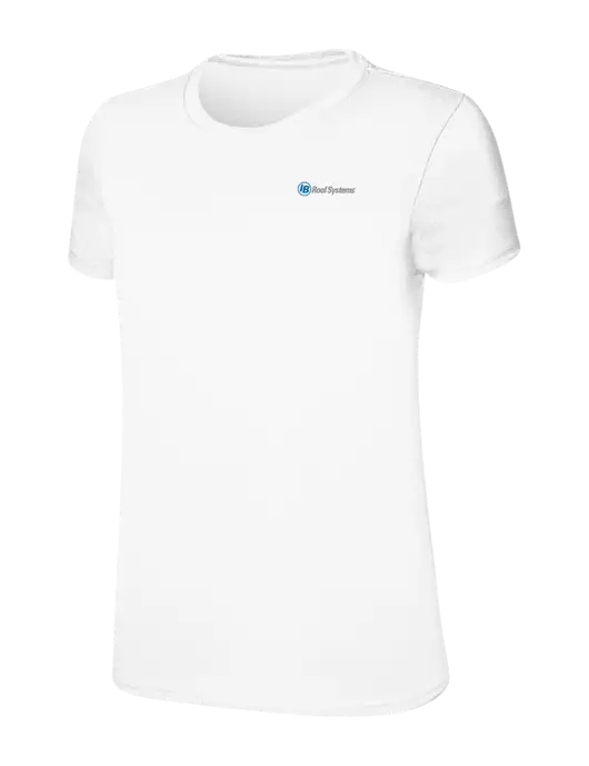 Womens Ring Spun White 4.5 oz T-Shirt w/IB Roof Systems Logo