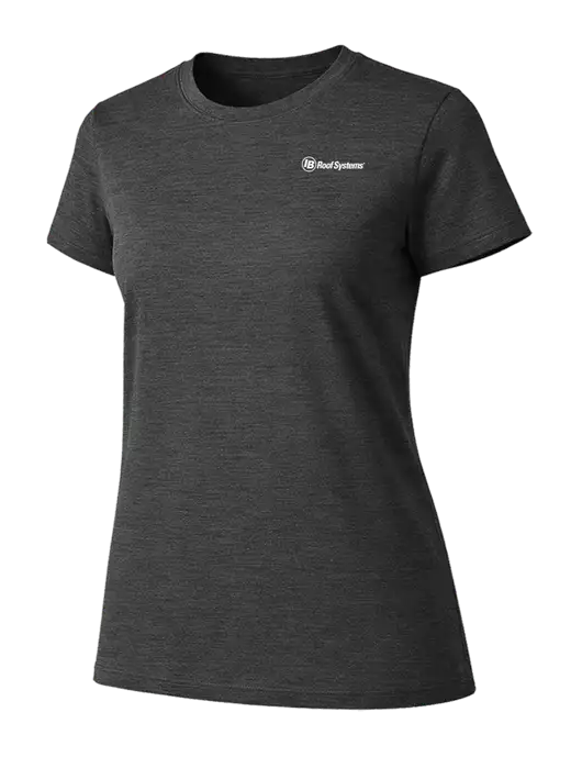 Womens Ring Spun Dark Heather Grey 4.5 oz T-Shirt w/IB Roof Systems Logo