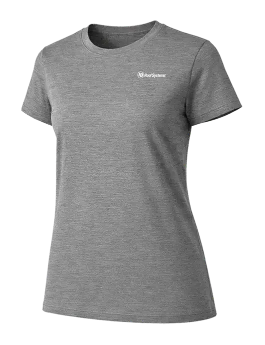 Womens Ring Spun Light Grey Heather 4.5 oz T-Shirt w/IB Roof Systems Logo