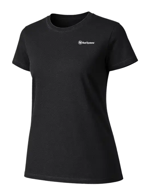 Womens Ring Spun Jet Black 4.5 oz T-Shirt w/IB Roof Systems Logo