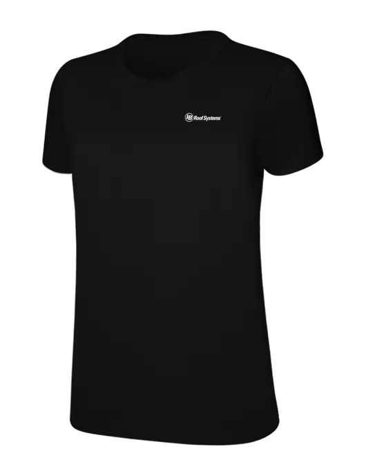 Womens Ring Spun Jet Black 4.5 oz T-Shirt w/IB Roof Systems Logo