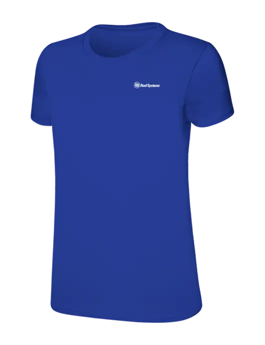 Womens Ring Spun Royal 4.5 oz T-Shirt w/IB Roof Systems Logo