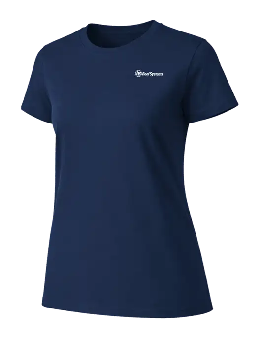 Womens Ring Spun Navy 4.5 oz T-Shirt w/IB Roof Systems Logo