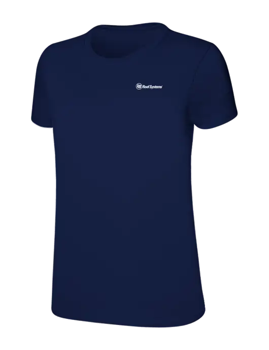 Womens Ring Spun Navy 4.5 oz T-Shirt w/IB Roof Systems Logo