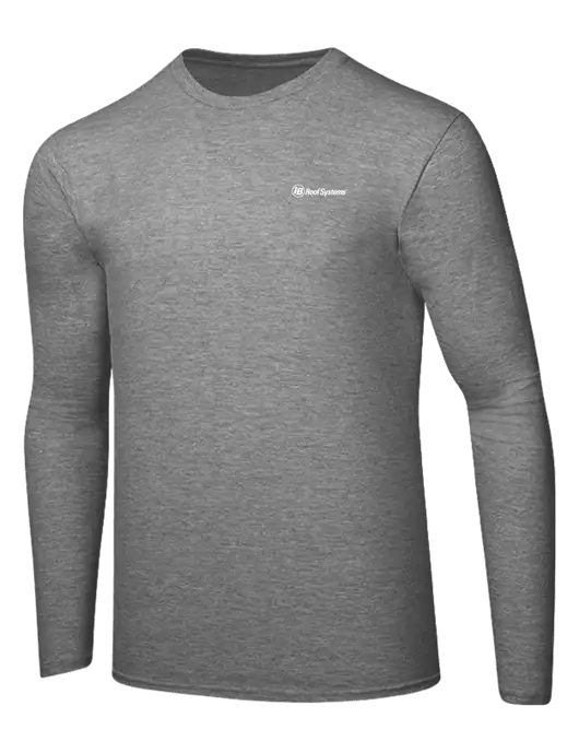 Ring Spun Light Heather Grey 4.5 oz Long Sleeve T-Shirt w/IB Roof Systems Logo