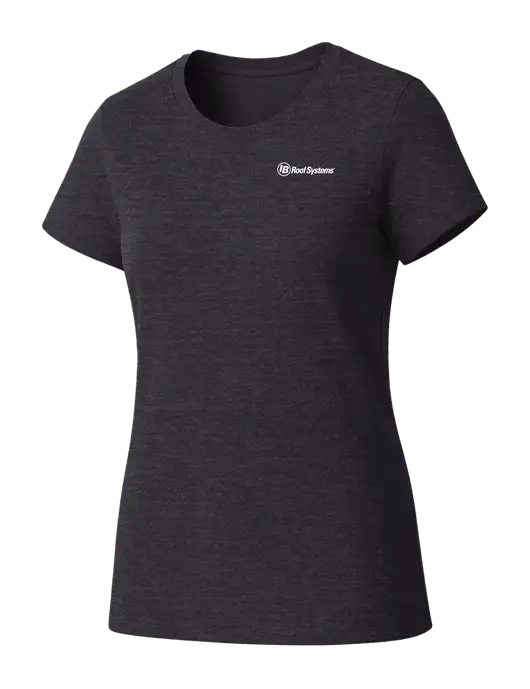 Womens Seriously Soft Heathered Charcoal T-Shirt w/IB Roof Systems Logo