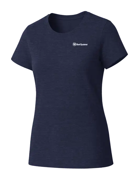 Womens Seriously Soft Heathered Navy T-Shirt w/IB Roof Systems Logo