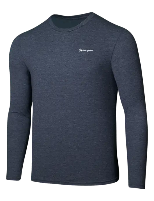 Seriously Soft Heathered Navy Long Sleeve T-Shirt w/IB Roof Systems Logo