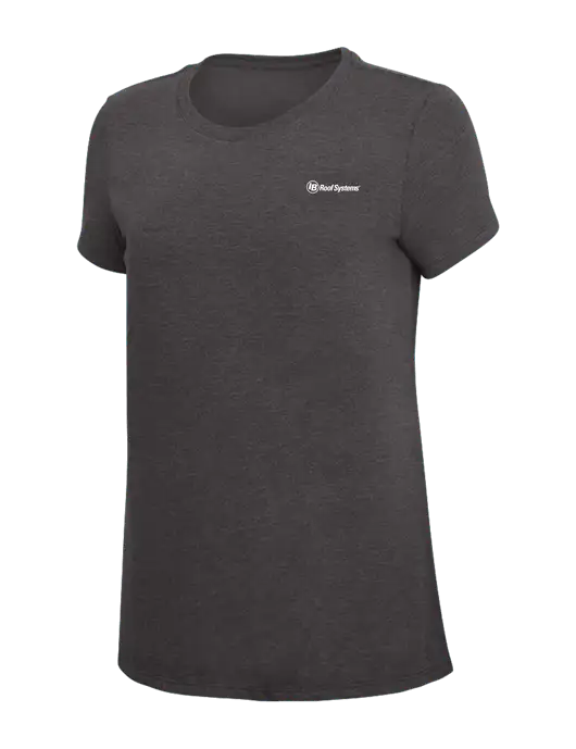 Womens Simply Soft Heather Charcoal 4.5oz  Poly/Combed Ring Spun Cotton T-Shirt w/IB Roof Systems Logo