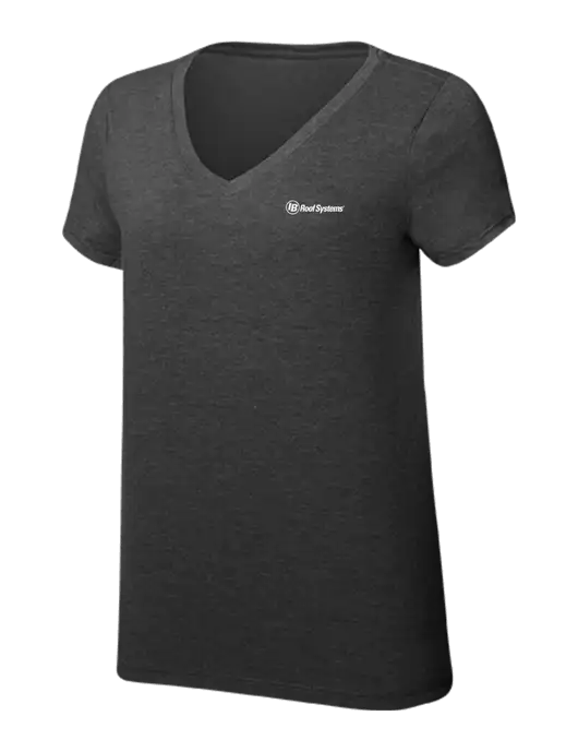 Womens Simply Soft V-Neck Black Frost 4.5oz  Poly/Combed Ring Spun Cotton T-Shirt w/IB Roof Systems Logo
