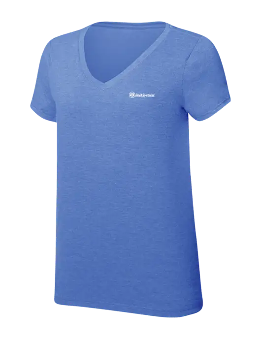 Womens Simply Soft V-Neck Royal Frost 4.5oz  Poly/Combed Ring Spun Cotton T-Shirt w/IB Roof Systems Logo