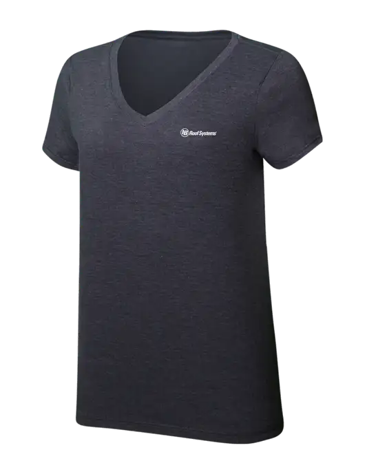Womens Simply Soft V-Neck Heather Charcoal 4.5oz  Poly/Combed Ring Spun Cotton T-Shirt w/IB Roof Systems Logo