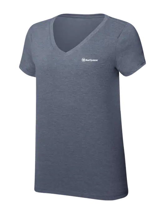 Womens Simply Soft V-Neck Navy Frost 4.5oz  Poly/Combed Ring Spun Cotton T-Shirt w/IB Roof Systems Logo