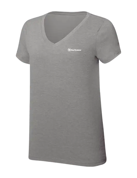 Womens Simply Soft V-Neck Grey Frost 4.5oz  Poly/Combed Ring Spun Cotton T-Shirt w/IB Roof Systems Logo