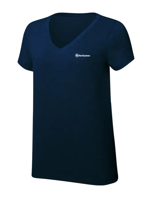 Womens Simply Soft V-Neck New Navy 4.5oz  Poly/Combed Ring Spun Cotton T-Shirt w/IB Roof Systems Logo