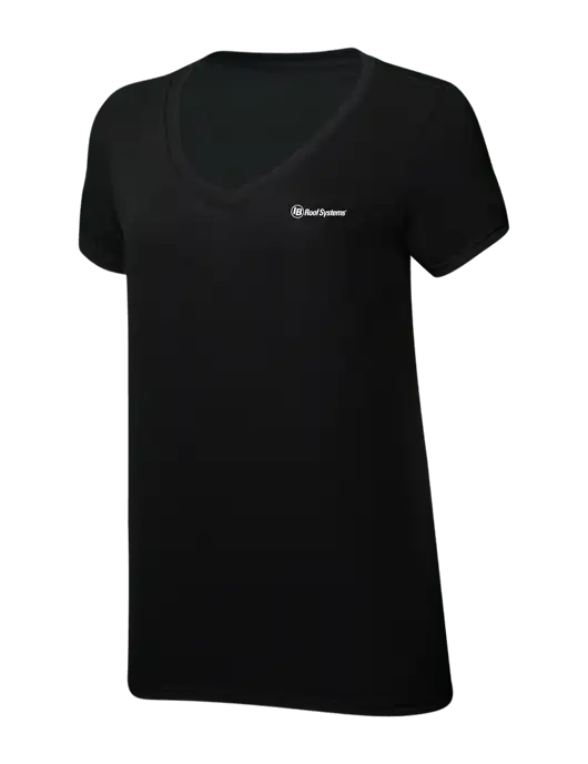 Womens Simply Soft V-Neck Black 4.5oz  Poly/Combed Ring Spun Cotton T-Shirt w/IB Roof Systems Logo