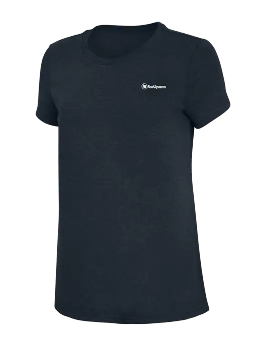 Womens Simply Soft Navy 4.5oz Poly/Combed Ring Spun Cotton T-Shirt w/IB Roof Systems Logo