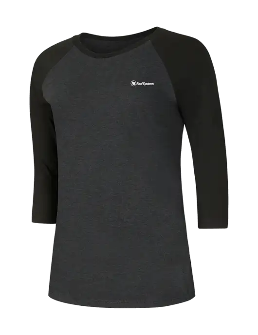Womens Simply Soft 3/4 Sleeve Black/Black Frost Ring Spun Cotton T-Shirt w/IB Roof Systems Logo