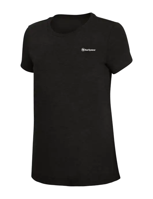Womens Simply Soft Black 4.5oz Poly/Combed Ring Spun Cotton T-Shirt w/IB Roof Systems Logo