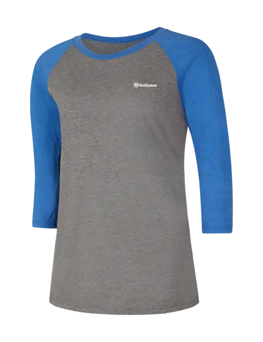 Womens Simply Soft 3/4 Sleeve Royal Frost/Grey Ring Spun Cotton T-Shirt w/IB Roof Systems Logo
