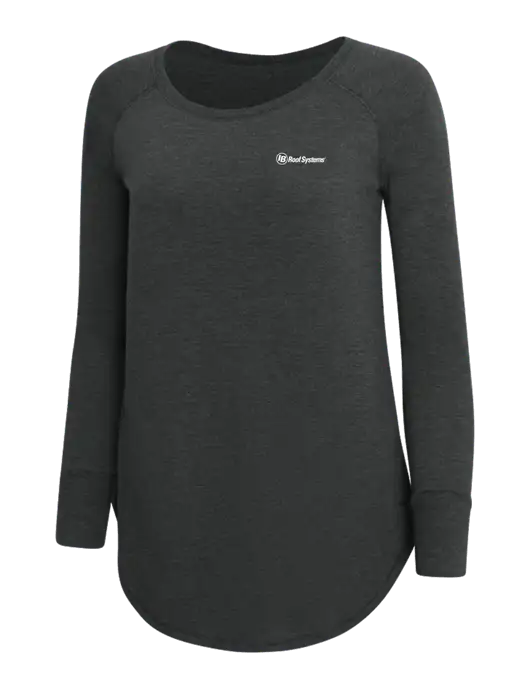 Womens Perfect Wide Collar Tunic Tri-Blend Black Frost 4.5 oz T-Shirt w/IB Roof Systems Logo