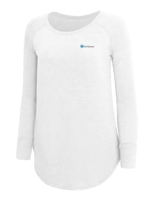 Womens Perfect Wide Collar Tunic Tri-Blend White 4.5 oz T-Shirt w/IB Roof Systems Logo