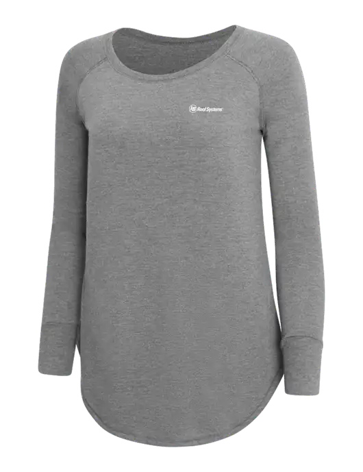 Womens Perfect Wide Collar Tunic Tri-Blend Grey Frost 4.5 oz T-Shirt w/IB Roof Systems Logo