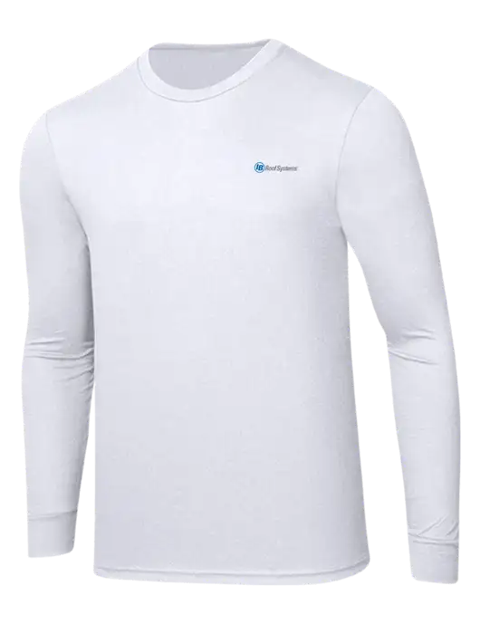 Simply Soft Long Sleeve White 4.5 oz, Poly/Combed Ring Spun Cotton T-Shirt w/IB Roof Systems Logo