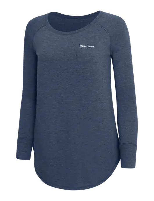 Womens Perfect Wide Collar Tunic Tri-Blend Navy Frost 4.5 oz T-Shirt w/IB Roof Systems Logo