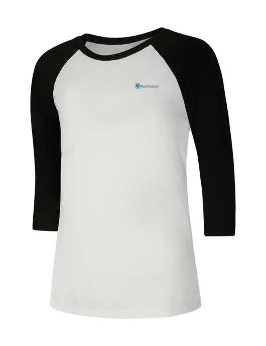 Womens Simply Soft 3/4 Sleeve Black/White Ring Spun Cotton T-Shirt w/IB Roof Systems Logo