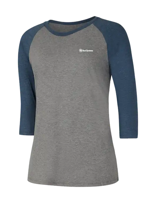Womens Simply Soft 3/4 Sleeve Navy Frost/Grey Frost Ring Spun Cotton T-Shirt w/IB Roof Systems Logo