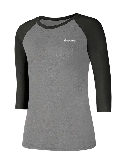 Womens Simply Soft 3/4 Sleeve Black Frost/Grey Frost Ring Spun Cotton T-Shirt w/IB Roof Systems Logo
