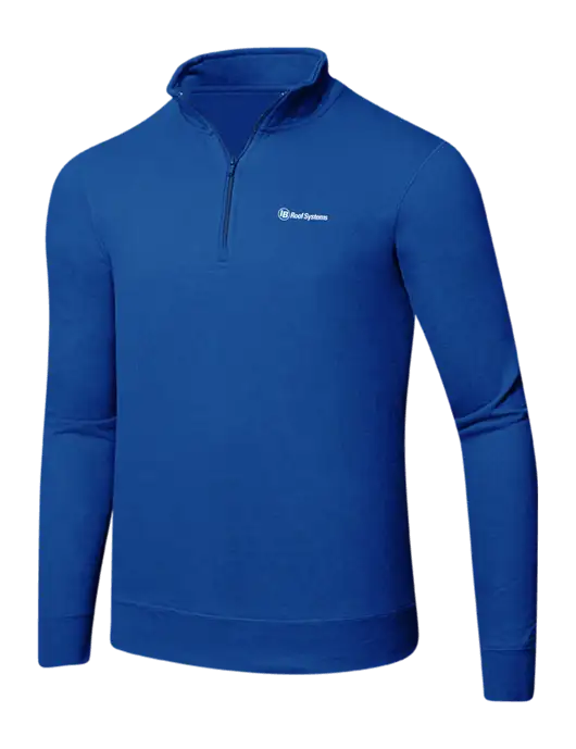 True Royal 8.5 oz Ring Spun 1/4 Zip Pullover Sweatshirt w/IB Roof Systems Logo