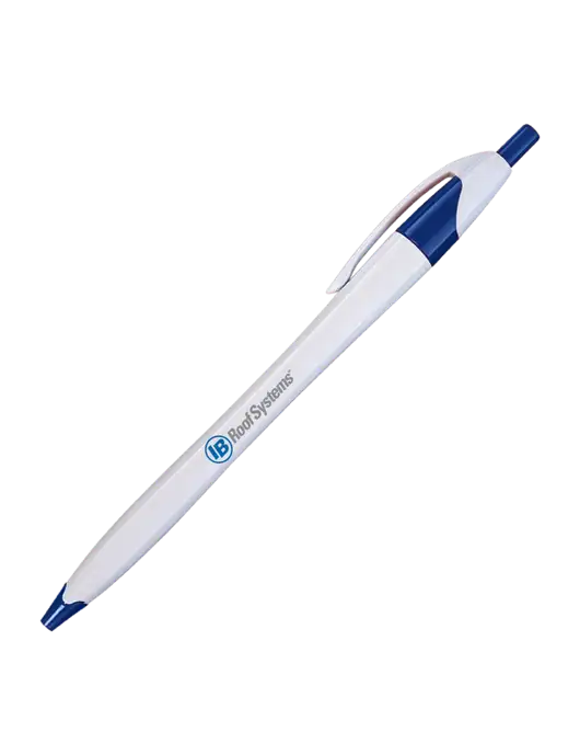 Novella White/Royal Classic Pen - Blue Ink w/IB Roof Systems Logo