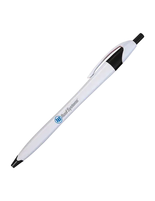 Novella White/Black Classic Pen - Blue Ink w/IB Roof Systems Logo