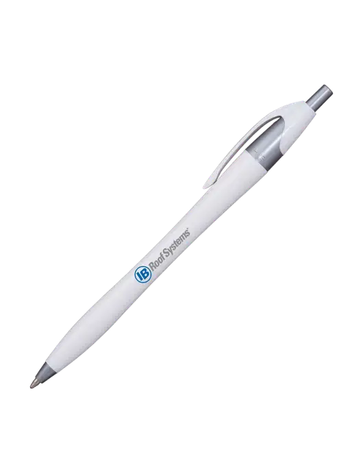 Novella White/Silver Shimmer Pen - Blue Ink w/IB Roof Systems Logo