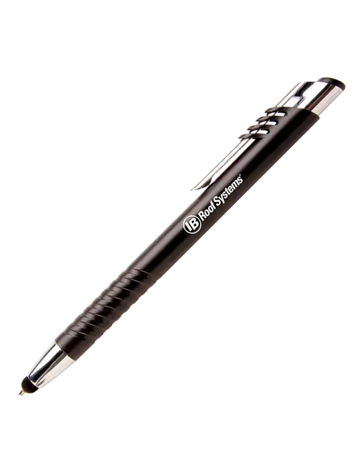 Schirhart Black Stylus Pen - Blue Ink w/IB Roof Systems Logo
